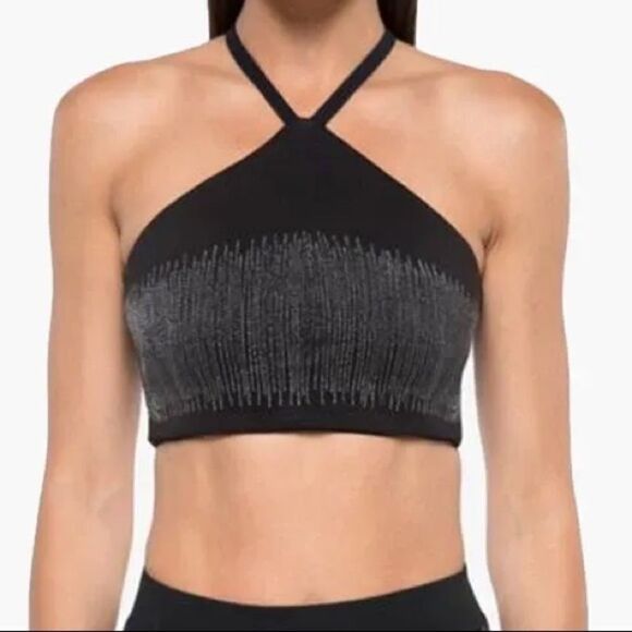 Koral Black Oxidize Scuba High Neck Crop Top - Picture 1 of 4